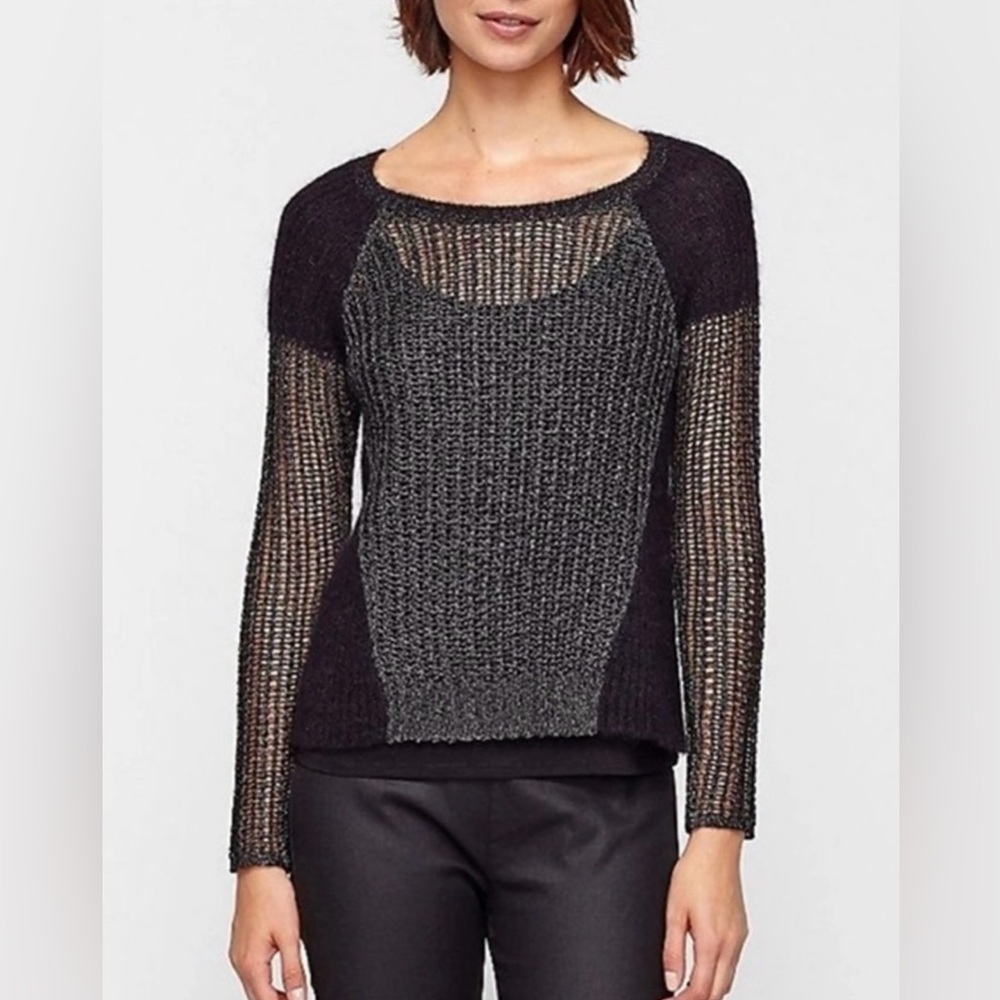 Eileen Fisher The Fisher Project Black Open Knit Mohair Alpaca Sweater Top Sz L